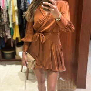 Zimmermann Rust Wrap Mini Dress